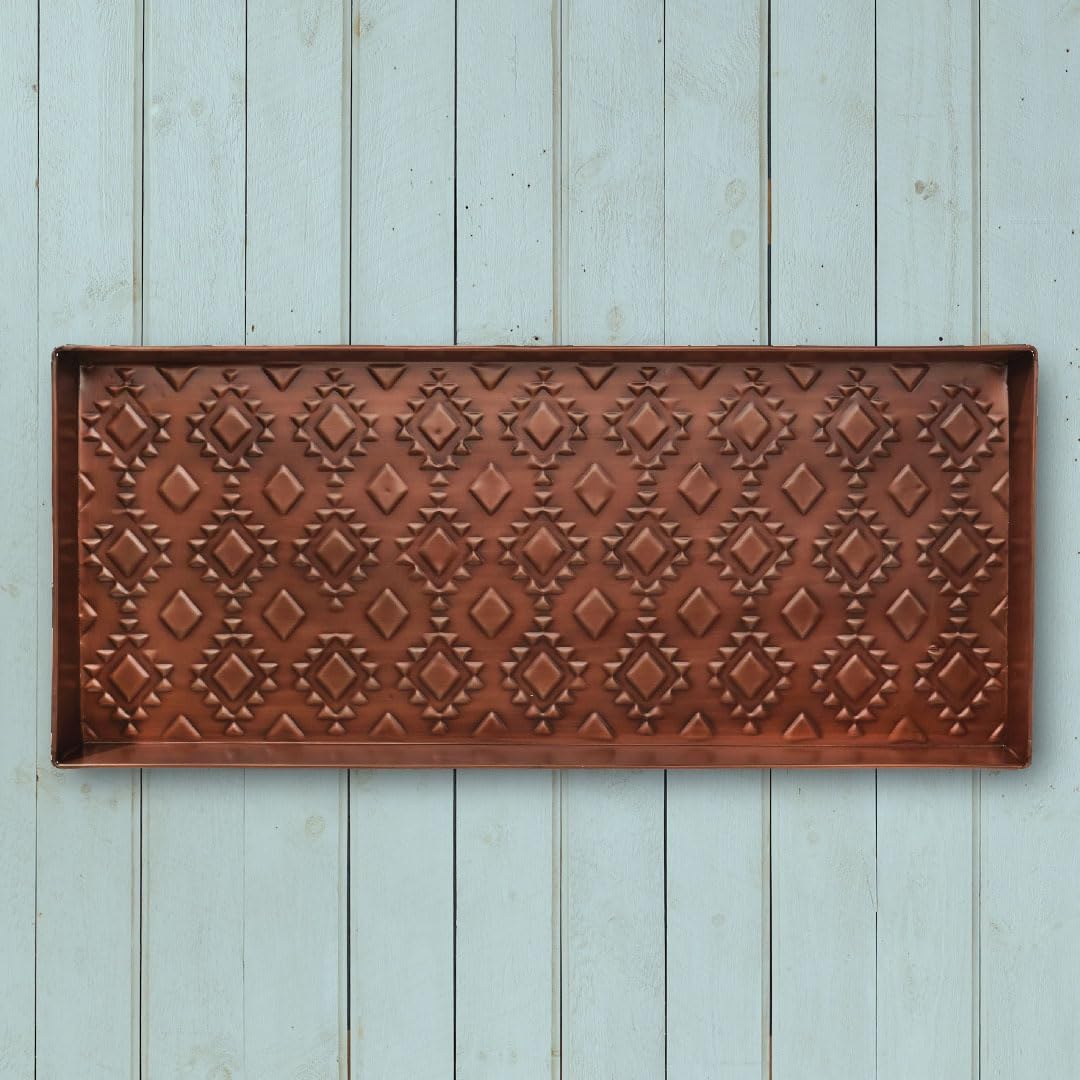 HF by LT Birch Forest Pattern Metal Boot Storage Tray, 30 x 13 inches, Antique Copper Finish