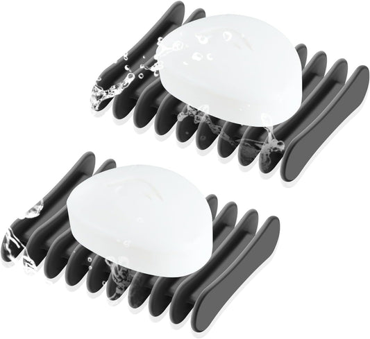 2 Pcs Self Draining Silicone Soap Holder - Waterfall Design Soap Dishes for Bathroom, Keeps Soap Bars Dry & Clean,White