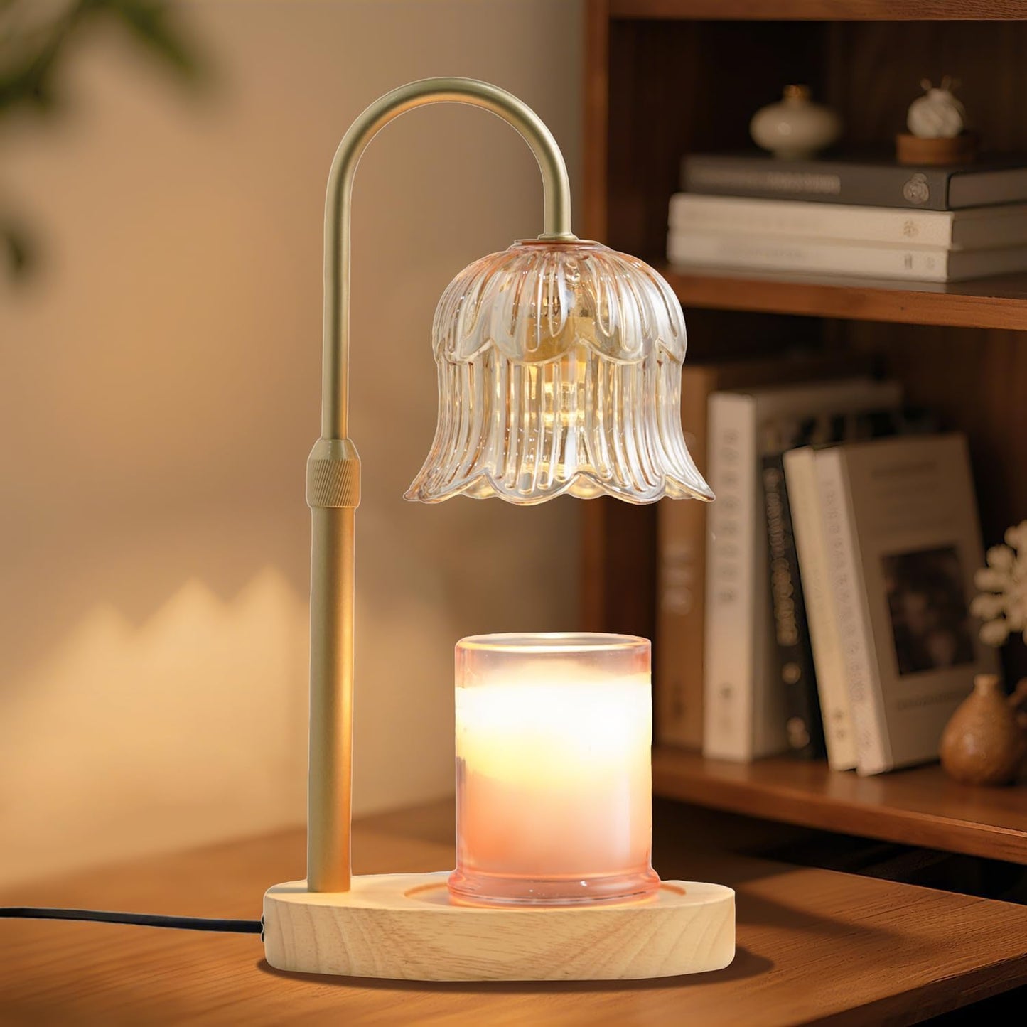 CRMILL Candle Warmer Lamp with Timer: Adjustable Dimmable Height Adjustable Warming - Flower Shape Wax Lamp Jar Candles No Flame Modern Home Decor Table Lights - Home Living Bedroom