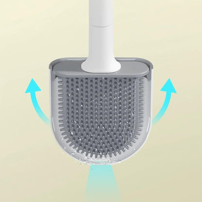 Silicone Toilet Brush with Wall-Mounted Holder - No Dead Corners, Quick-Drying, Drill-Free Bathroom Cleaner（Green）