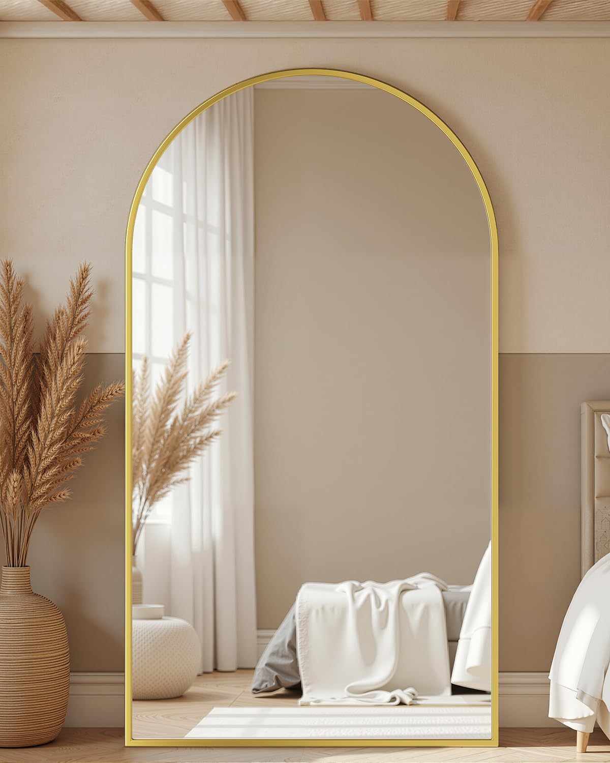 Full Length Mirror with Stand, 71"x28" Arched Full Body Large Stand Up Aluminum Frame Floor Standing Mirror, Freestanding Hanging Leaning Mounted for Bedroom Living Room Entryway Gold