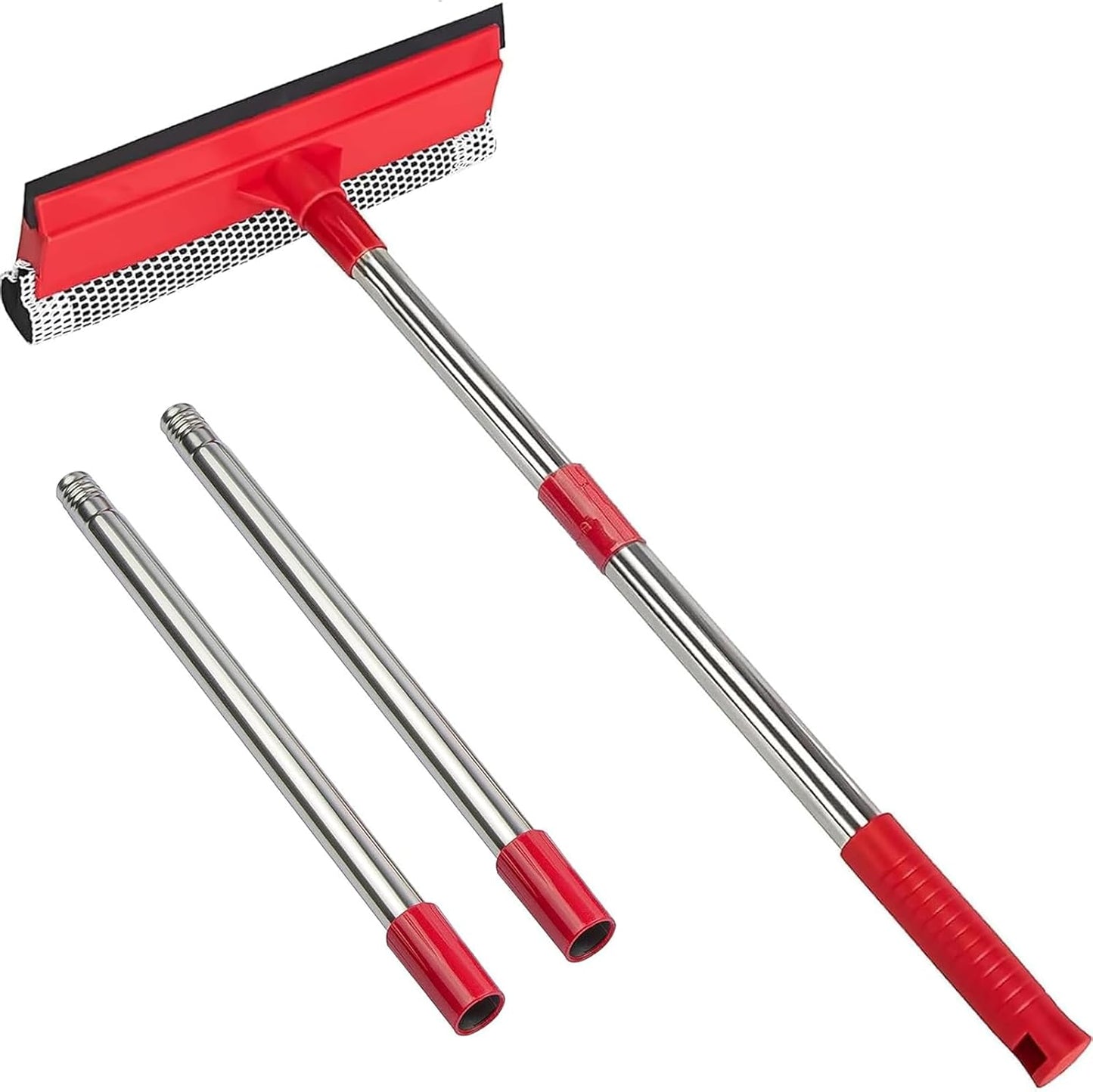 15.9" Window Squeegee for Home and Car Cleaning,2 in 1 Window Cleaner with Long Stainless Steel Handle,Sponge Car Squeegee for Gas Station, Glass,Shower,Outdoor High Window Cleaning