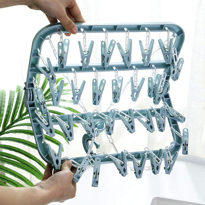 Clip and Drip Hanger Clothes Hanger Drying Rack 32 Clips (Blue)