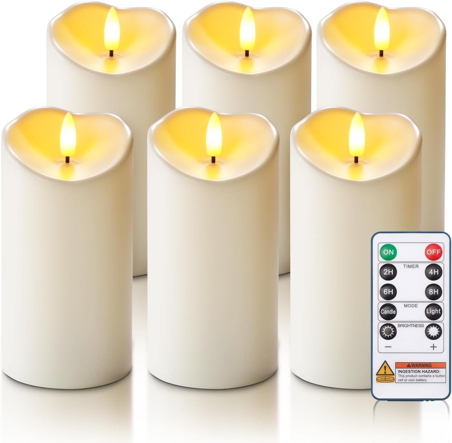 Homemory Dripping Wax Flameless Candles, Battery Operated Candles with Remote Control and Timers, LED Pillar Candles, Electric Fake Candles, 3" x 6", Set of 2