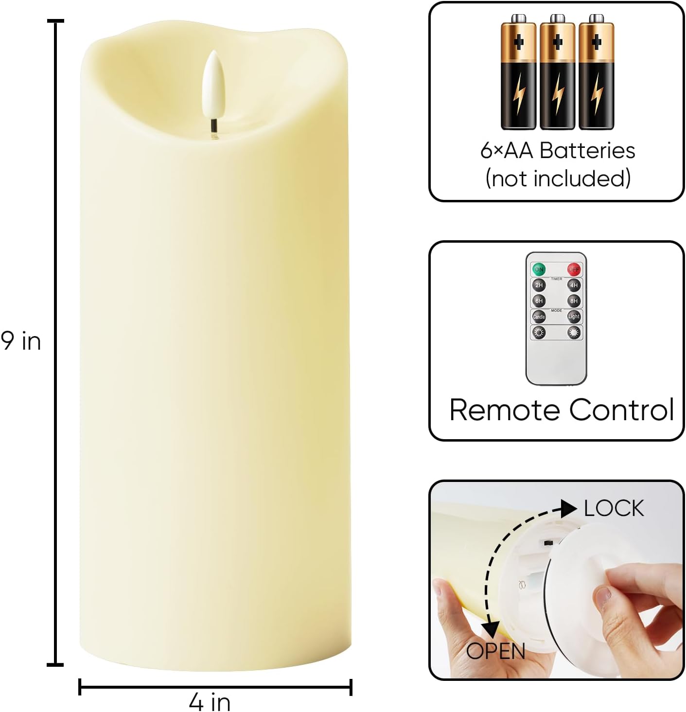 Homemory Dripping Wax Flameless Candles, Battery Operated Candles with Remote Control and Timers, LED Pillar Candles, Electric Fake Candles, 3" x 6", Set of 2