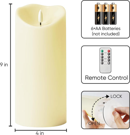 Homemory Dripping Wax Flameless Candles, Battery Operated Candles with Remote Control and Timers, LED Pillar Candles, Electric Fake Candles, 3" x 6", Set of 2