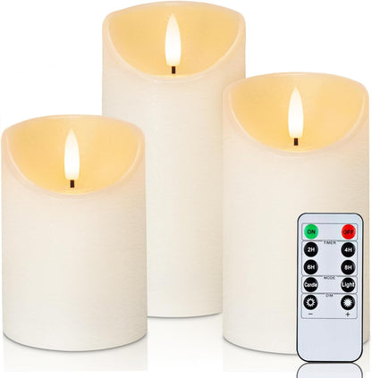 Homemory Dripping Wax Flameless Candles, Battery Operated Candles with Remote Control and Timers, LED Pillar Candles, Electric Fake Candles, 3" x 6", Set of 2