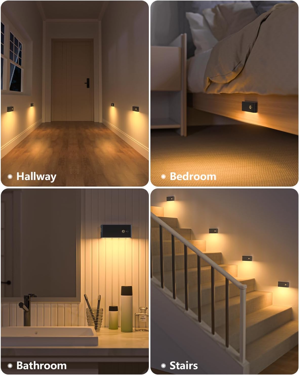 WILLED Motion Sensor Night Light, Rechargeable Stair Lights Indoor, Warm White Motion Sensor Light Indoor, Battery Operated Night Light for Hallway, Stairway, Bathroom, Bedroom, Kitchen, 3 Pack