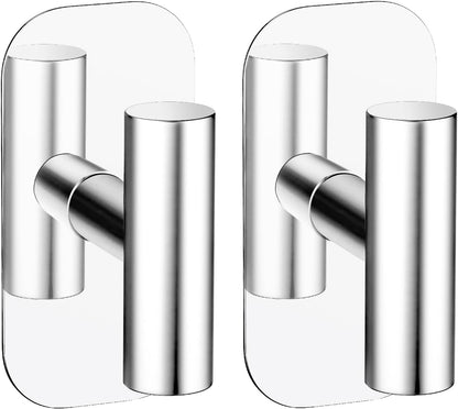Adhesive Towel Hooks for Shower,Waterproof Heavy Duty Bathroom Hooks,Wall Mounted Sticky Hangers for Coats/Aprons/Robes,No Drilling(Black,2 Pack)