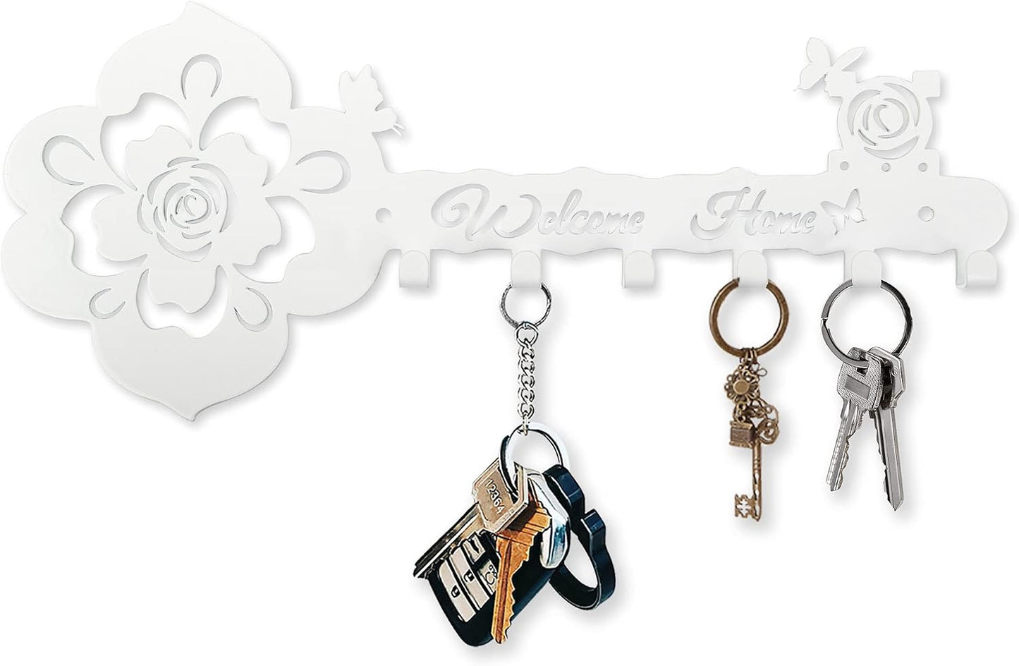 Deveosa Key Hooks Holder for Wall Decorative - Small Black Entryway Welcome Home Sign Key Hanging Hangers Wall Mounted Racks