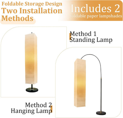 Rice Japanese Paper Lamp Shade, Replacement Foldable Paper Lampshade for Living Room Bedroom