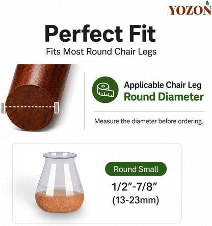 YOZON Chair Leg Floor Protectors Felt Furniture Pads Silicone Caps | Chair Leg Protectors for Hardwood Floors 32 Pack Anti-Scratch Reduce Noise Clear Round Medium Fit 3/4" to 1-3/16" (19-30mm)