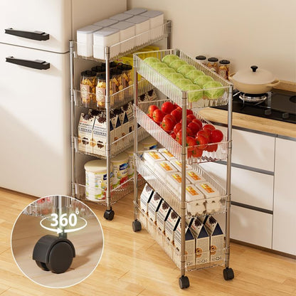 Sooyee 3 Tier Rolling Cart with Wheels, Slim Storage Cart, Under Desk Narrow Rolling Utility Cart Storage Organizer for Office Bathroom Kitchen Laundry Room Narrow Places, White, Plastic and Metal