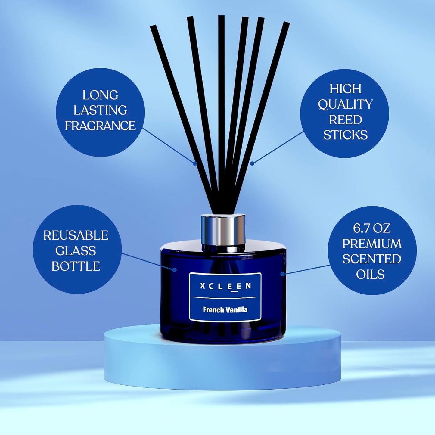 Xcleen Reed Diffusers Set, 3.7 Oz Scent Diffuser, 6 Reed Diffuser Sticks, Home Fragrance Hyacinth, Peony & Citrus, Aromatherapy Oil Diffuser Reeds, More Masculine Scent, Bathroom & Office Decor 110ml