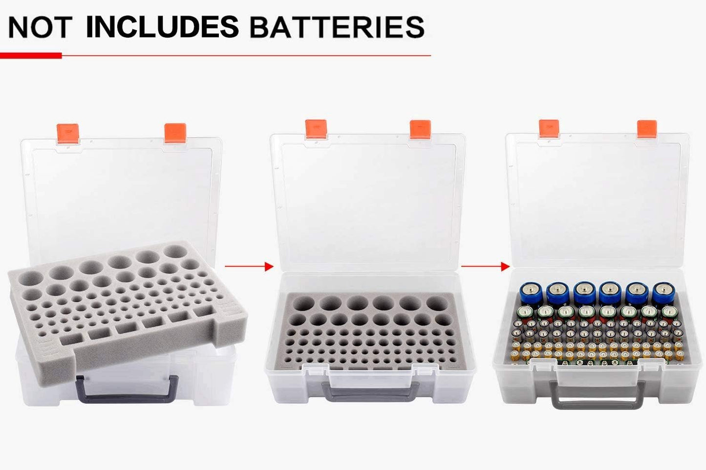 Battery Organizer Storage Box, Garage Storage Containers Case Holder with Checker Tester Fits for AA AAA C D 9V Lithium 3V (Not Includes Batteries Pack)