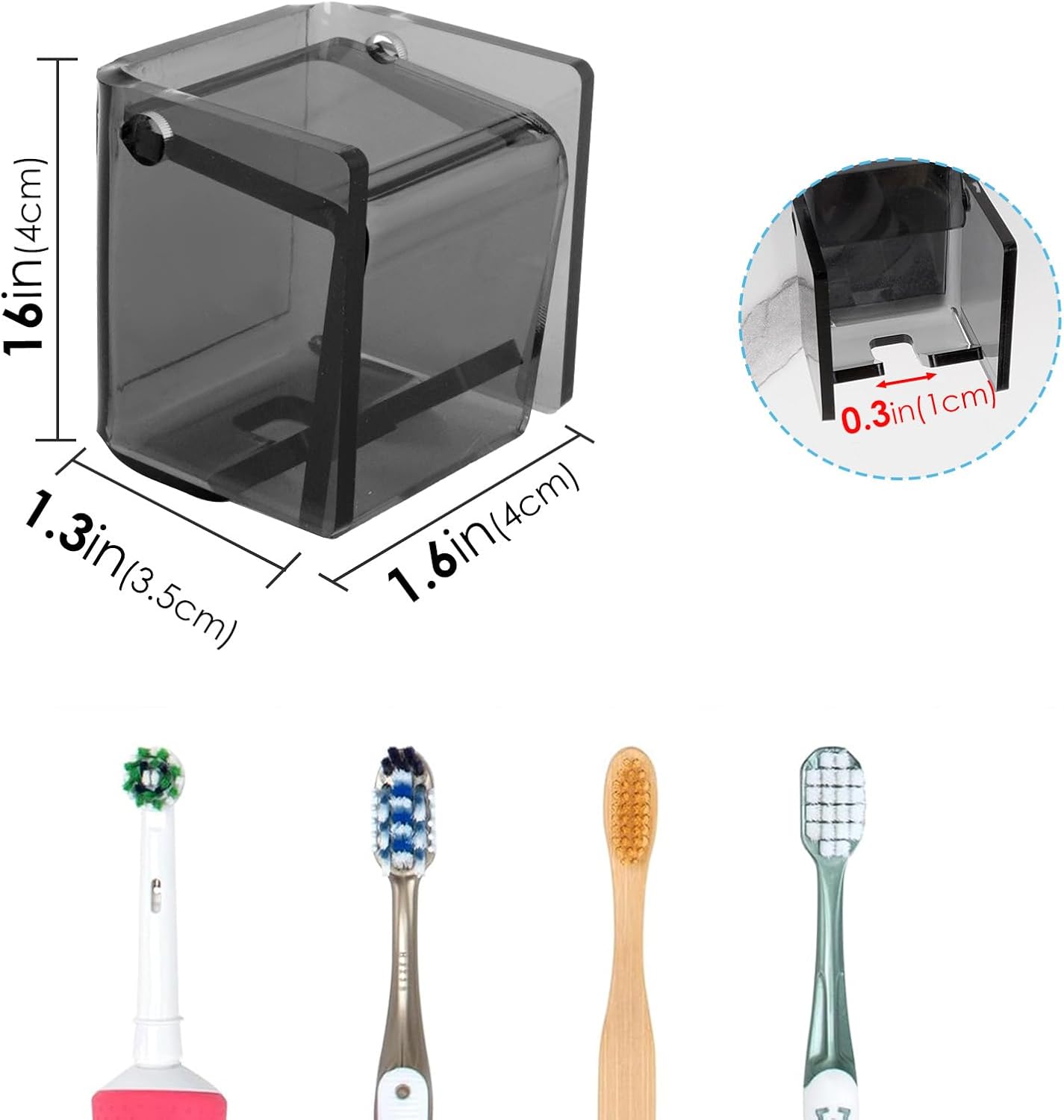 2 PCS Toothbrush Holder Wall Mounted with Cover for Bathroom, Self Adhesive Toothbrush Storage Organizer for Shower, Mini Toothbrush Hanger Rack for Dorm, Cabinet (Black)