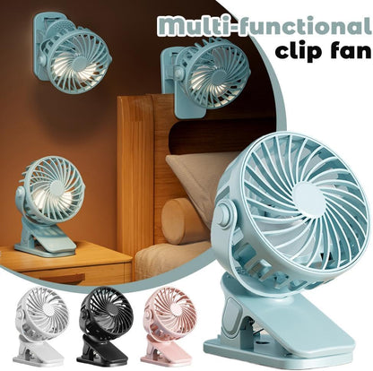 Portable Mini Clip On Fan – 4-in-1 USB Desk Fan with Night Light, Wall-Mounted Stand, Strong Clamp, 3 Speeds, Quiet Circulating Rechargeable Personal Fans for Dorm Bedroom Office Stroller (Pink)