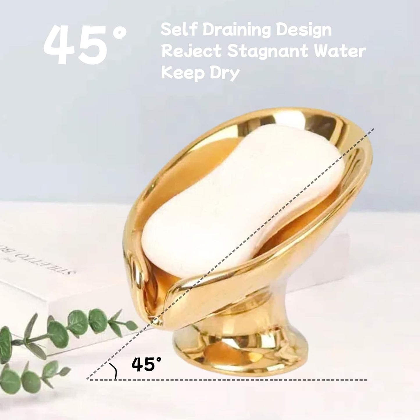 Bar Soap Holder, Soap Dish for Shower, Self Draining Soap Dish, Metallic Glossy Ceramic Soap Holder, Used for Sinks, Bathrooms, Showers,Kitchens (Golden)