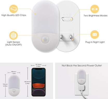 L LOHAS LED Night Lights Plug into Wall, [2 Pack] LED Dimmable Night Light with Light Sensors, 30/60LM Adjustable Brightness Nightlights, Soft White 3000K Automatic Night Light for Kid, Hallway