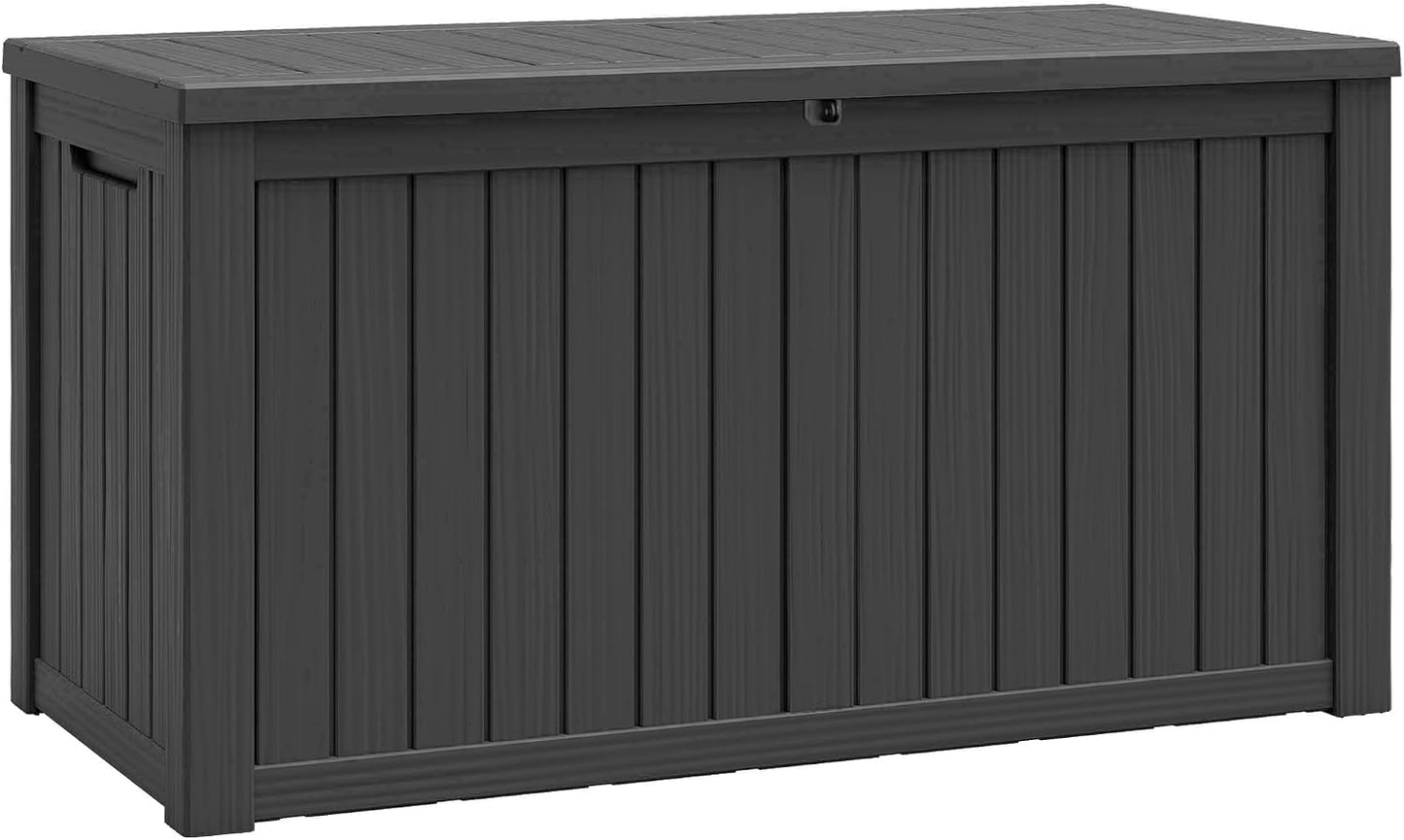 NUNU LAB Outdoor Storage Box, 45 Gallon Outside Deck Box Waterproof, Resin Outdoor Storage Cabinet With Lockable Lid, Backyard Storage Bench For Garden Tools, Patio Cushions, Pool Tools, Black