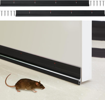 Gisafai 2 Pcs 48 Inches Metal Door Draft Stopper, Door Sweep, Mouse Stopper, Mice Seal Strip, Aluminum, Noise Blocker, Keep Rodents and Pests Out, Enhanced Weather Sealing, Easy to Install, Black