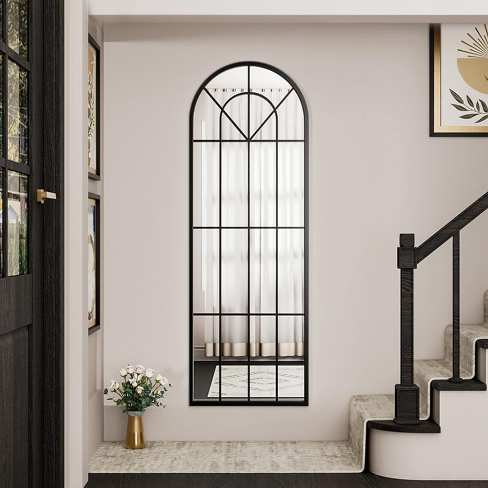 OGCAU Floor Full Length Mirror, 56"x20" Arched Full Body Mirror, Hanging or Leaning, Standing, Wall Mounted with Aluminum Frame for Bedroom Living Room, White