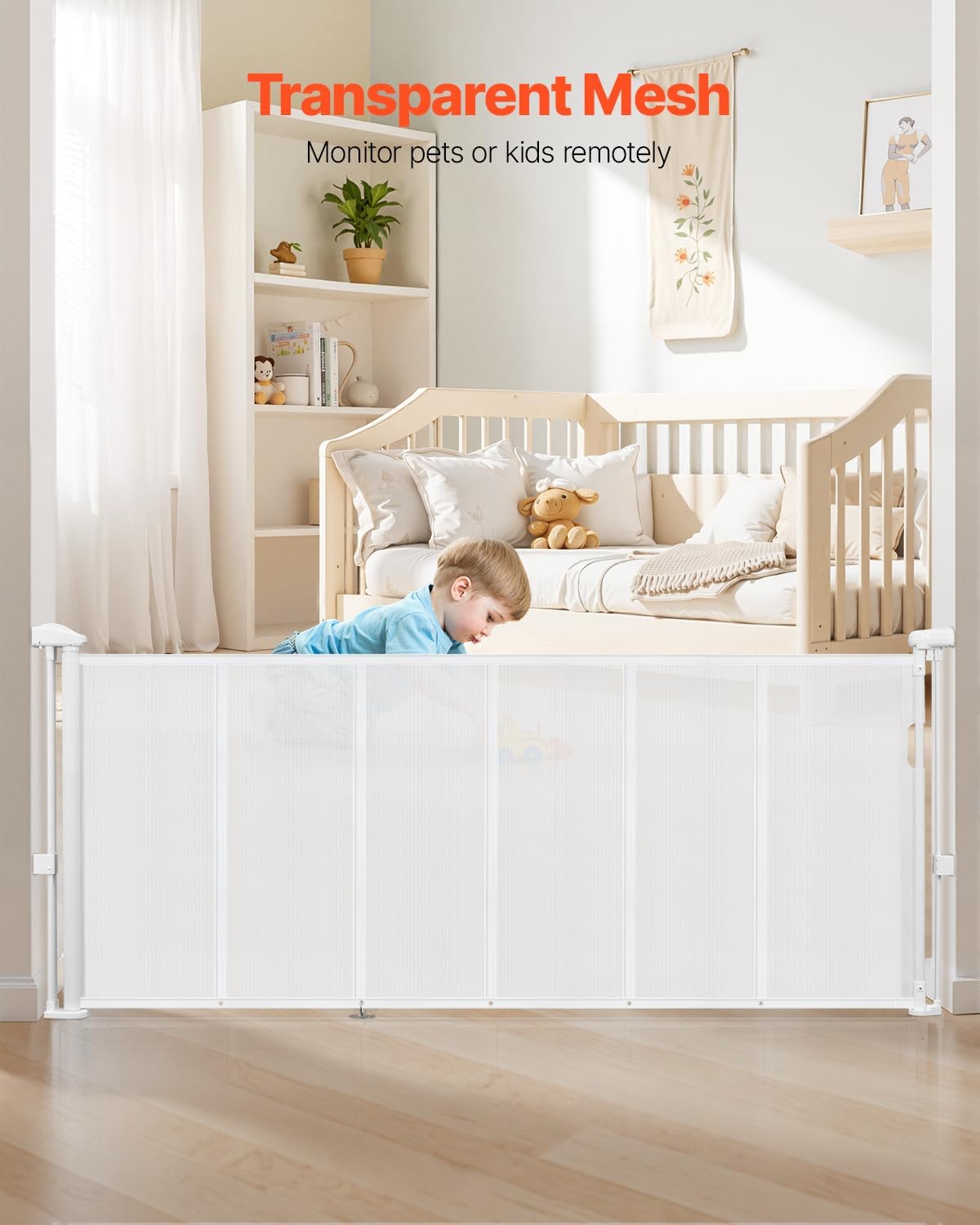 VEVOR Retractable Baby Gate, 34 inch Tall, Extends up to 71 inch Wide, Retractable Gate for Kids or Pets, Mesh Material, Easy to Install for Indoor Stairs, Doorways, Hallways, Playrooms, Gray