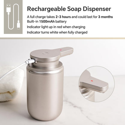LAOPAO Automatic Soap Dispenser, Foaming Hand Soap Dispenser for Bathroom Kitchen ABS Rechargeable Touchless Hand Soap Pump 10oz, Xmas Gift, Light Silver Plastic