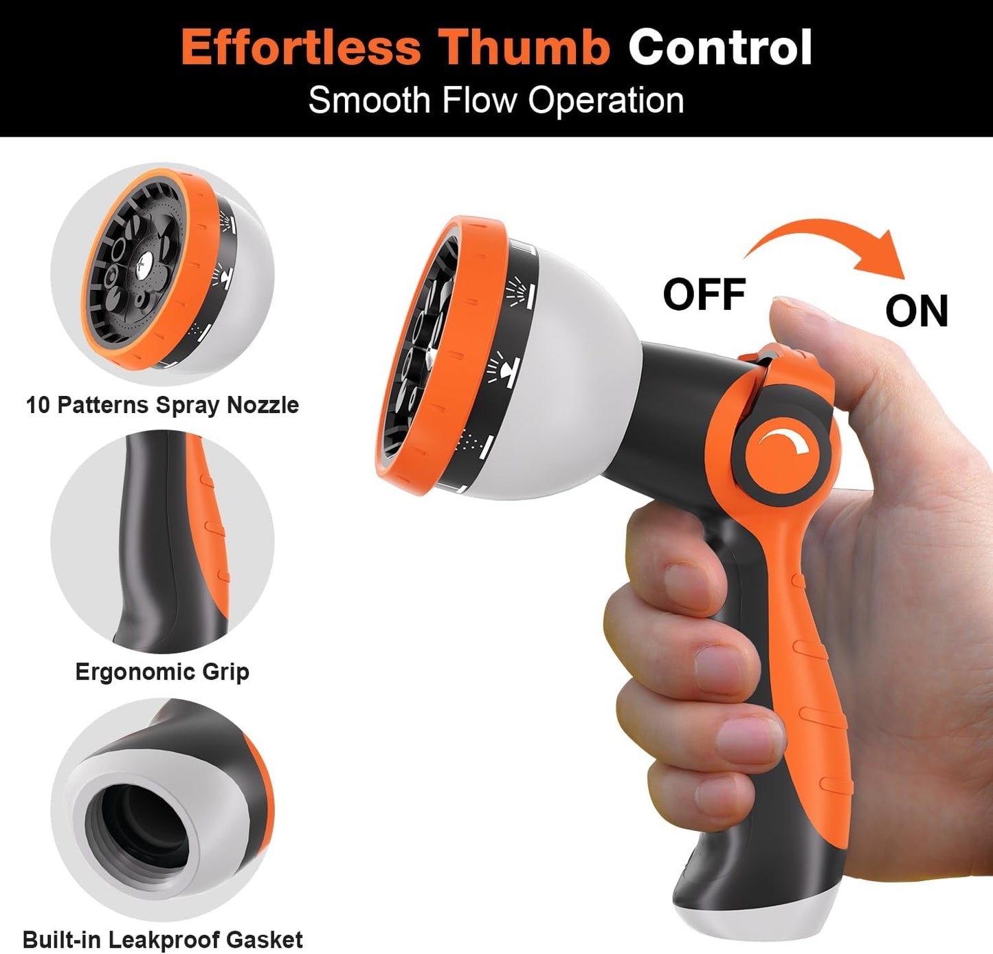 Besiter Garden Hose Nozzle Sprayer: 2 Pack 10 Watering Patterns Spray Nozzles Heavy Duty Metal Hose Head Hose Attachment, Thumb Control On Off Valve