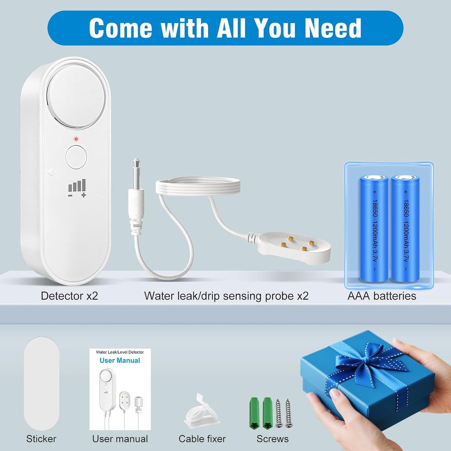 Daytech 3in1 Water Alarm for Basements with 6.5ft Detection Cable, Water Sensor for Bathroom, Water Leak Detectors for Home/RV/Kitchen,Sump Pump Alarm for Water Heater/Washing Machine/Sink (2 Pack)