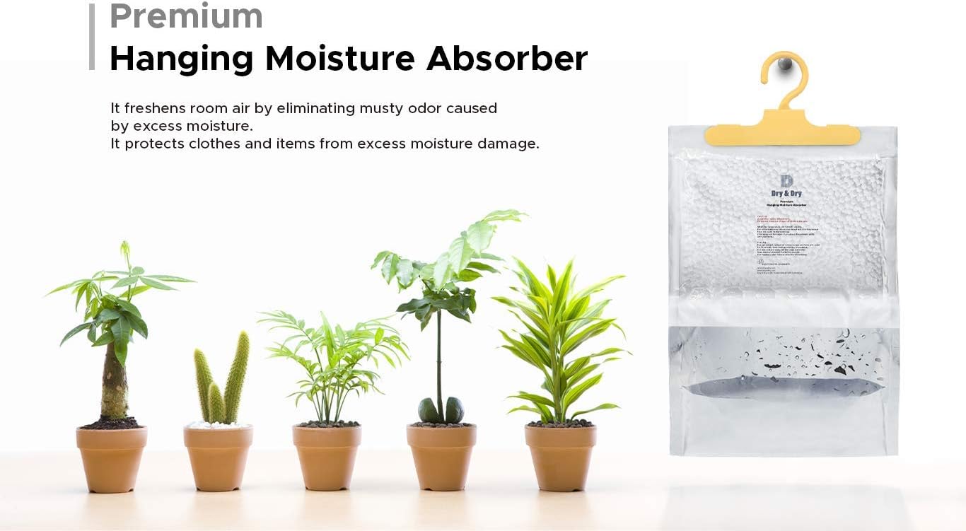 Dry & Dry 2 Packs [Net 14 Oz/Pack] Premium Hanging Moisture Absorber to Control Excess Moisture for Basements, Closets, Bathrooms, Laundry Rooms. - Ultra Strong Moisture Absorber