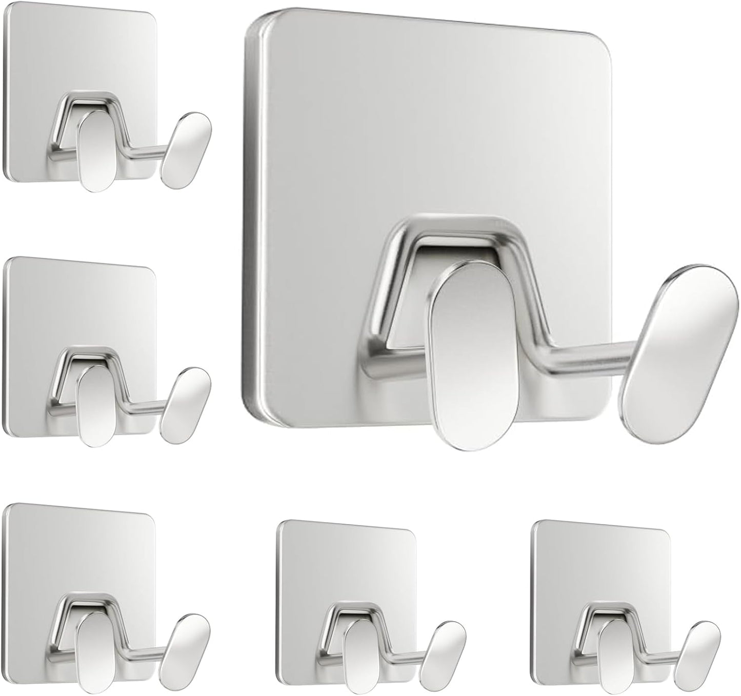 susswiff Shower Hooks for Inside Shower - Extra Sticky Stainless, Razor Holder Accessories, Wall Mounted Self-Adhesive Double Hooks for Razor, Loofah, Towel, Shaver, Coat, Key, Silver 6 Pack