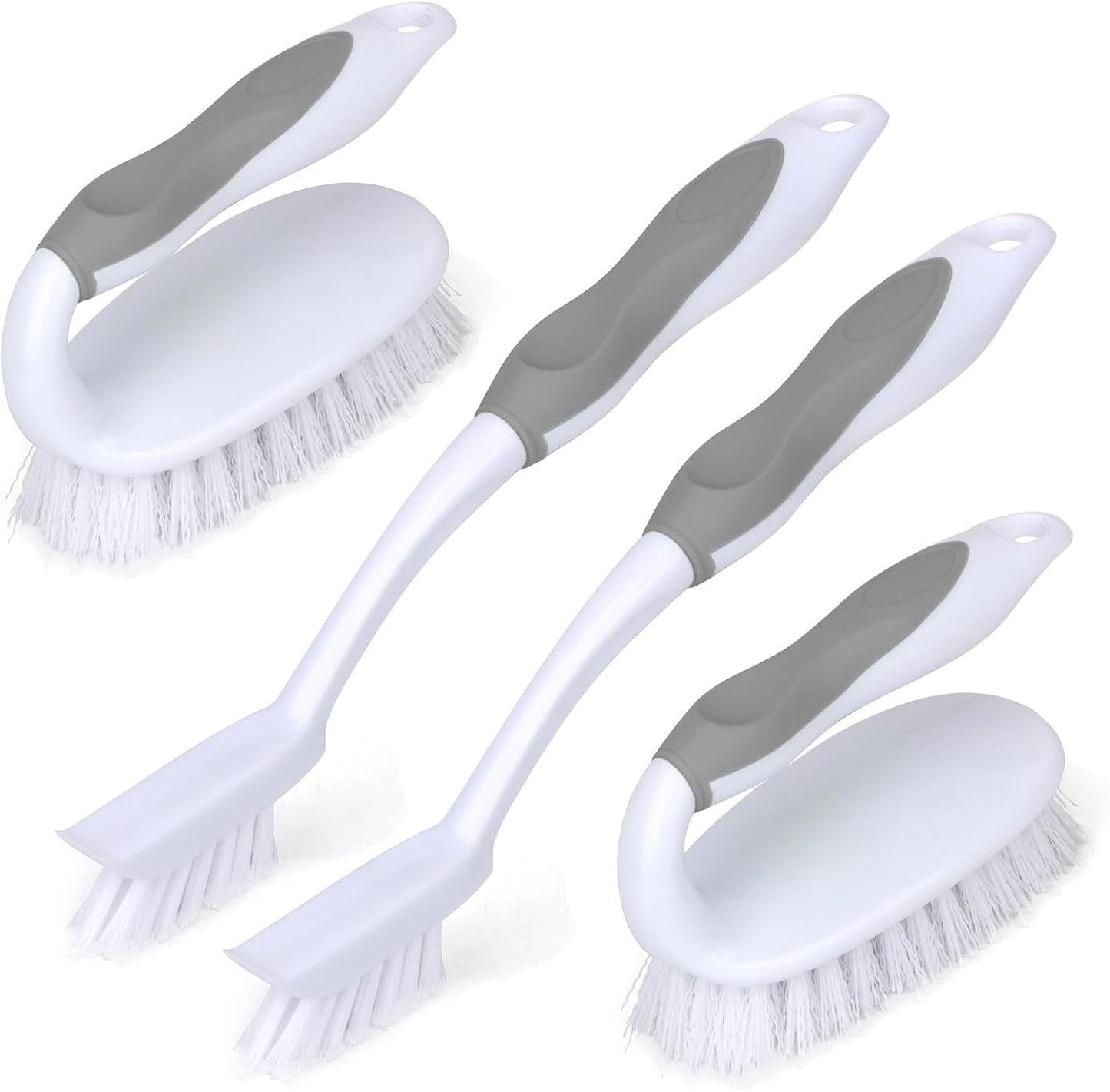 Scrub Brush Set, 4 Pack Deep Cleaning Brush Kit - 2 Scrub Brush, 2 Tile & Grout Brush with Built-in Scraper, Household Commercial Scrubber for Floor, Shower, Pool Wall, Tub (Green)