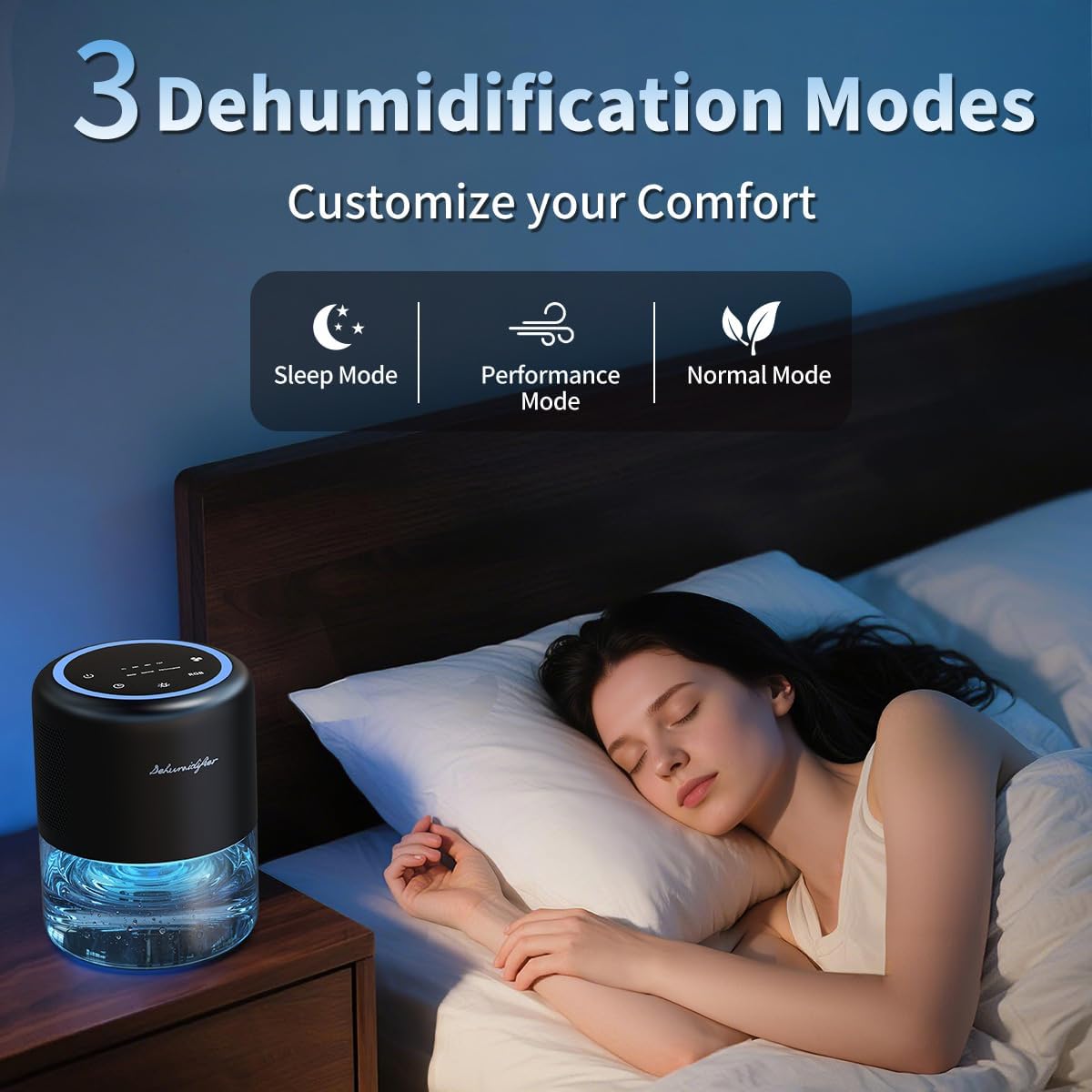 44oz(1.3L) Small Dehumidifier for Home, Auto-Off Quiet Portable Dehumidifier with 3 Modes, 10 Color Lights, 4 Timer Settings for Bedroom Bathroom Closet, Black(215 sq.ft)