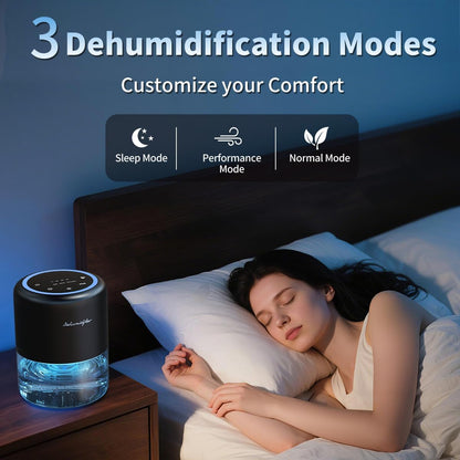 44oz(1.3L) Small Dehumidifier for Home, Auto-Off Quiet Portable Dehumidifier with 3 Modes, 10 Color Lights, 4 Timer Settings for Bedroom Bathroom Closet, Black(215 sq.ft)