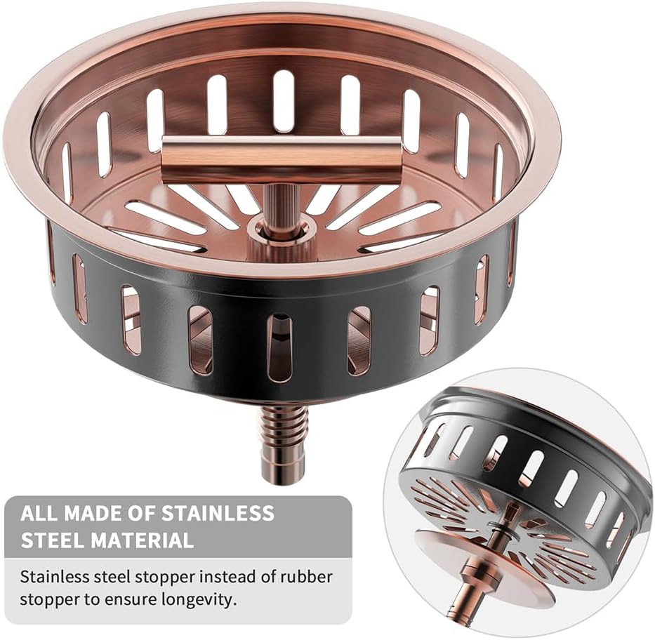 KONE 3-1/2 Inch Kitchen Sink Drain Strainer Assembly Made by All Stainless Steel with Strainer Basket/Drain Stopper, Replacement for Standard Commercial Drains
