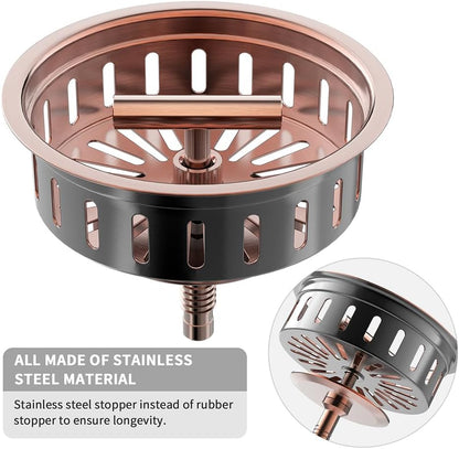 KONE 3-1/2 Inch Kitchen Sink Drain Strainer Assembly Made by All Stainless Steel with Strainer Basket/Drain Stopper, Replacement for Standard Commercial Drains