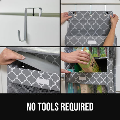 GORILLA GRIP Over the Door Shoe Organizer, 24 Large Breathable Mesh Pockets, Space Saving Hanging Storage Holder, Closet Rack Hanger Holds Up to 40 lbs, Hangs on Closets for Shoes, Accessories, Grey