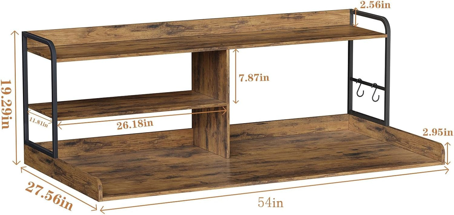 HavenlyYouth Washer and Dryer Countertop with Shelves, 54" x 27.56" 3 Tiers Large Laundry Topper with 2.95" Edge Rails, Laundry Room Storage and Organization with 2 Hooks and Non-Slip Pads