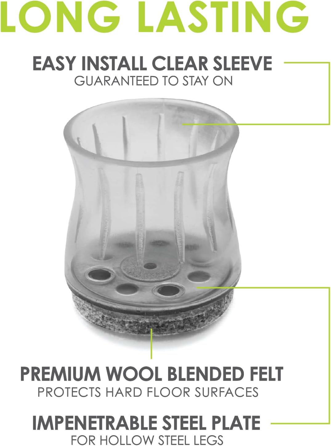 GorillaFelt Chair Leg Floor Protectors/Felt Chair Glides (Set of 16) Tap-On Felt Furniture Pads Guaranteed to Stay On, 1 Inch Round Chair Sliders