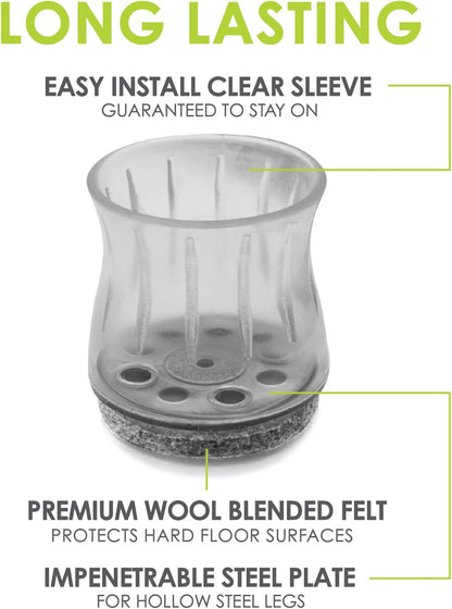 GorillaFelt Chair Leg Floor Protectors/Felt Chair Glides (Set of 16) Tap-On Felt Furniture Pads Guaranteed to Stay On, 1 Inch Round Chair Sliders