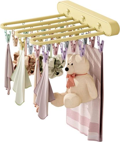 Clothes Drying Rack Wall Mounted, Clothes Drying Rack Folding Indoor with Clip, Balcony Drying Rack Dryer, Space Saver for Socks, Underwear, Rags, Towels