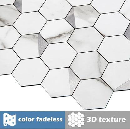 10-Sheet Heavy-Duty Hexagon Peel and Stick Backsplash, Thick Waterproof &Heat Resistant Stick on Wall Tiles, Slate Beige Mosaic for Kitchen & Bathroom, Strong Adhesive Permanent PVC Tiles