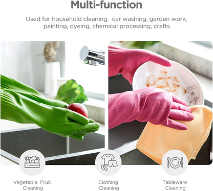 Dishwashing gloves 2 Pairs for kitchen,Rubber cleaning gloves,Long dish gloves reuseable.