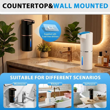 2 Pack Automatic Soap Dispenser, Touchless Electric Hand Sanitizer with 3 Gear Adjustable, Rechargeable 350ml with Infrared Motion Sensor IPX5 Waterproof for Kitchen, Bathroom, Office White Foam