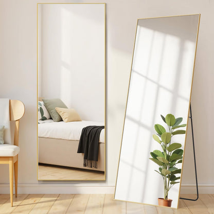 Arched Mirror Full Length, Upgraded 16"x59" Body Wall Mirrors with Shatter-Proof Glass, Floor Standing, Hanging or Leaning, Tall Arch Mirror with Stand Aluminum Alloy Frame for Bedroom, Black