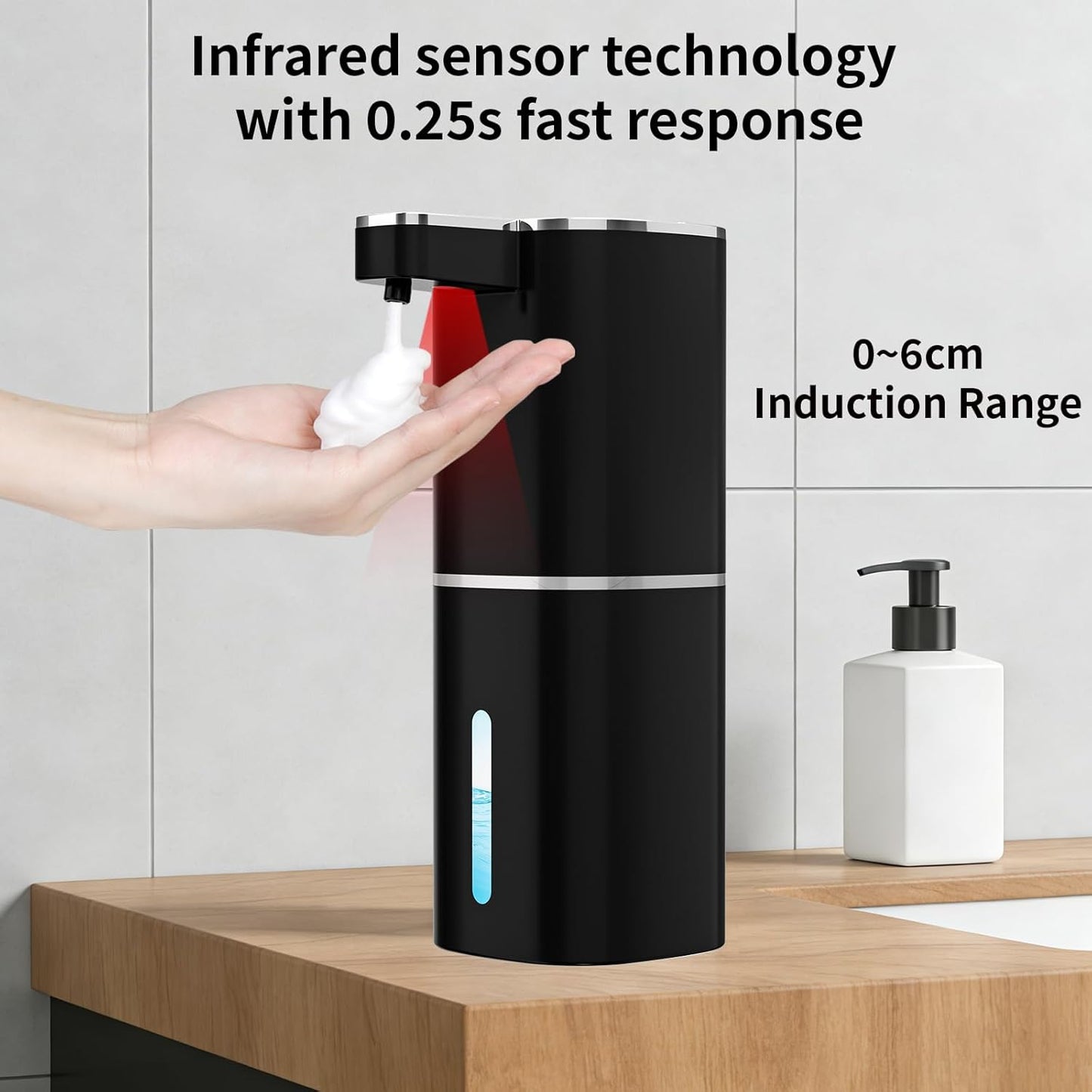 Automatic Foaming Soap Dispenser, Touchless Rechargeable Hand Soap Dispenser, 4 Adjustable Levels, 1200mAh Battery, Large Display, for Kitchen & Bathroom (Black, Foaming)