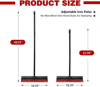 18" Push Broom for Outdoor - Heavy Duty Broom 63" Long Handle Outdoor Broom for Deck,Driveway,Garage,Yard,Deck,Patio,Warehouse,Concrete