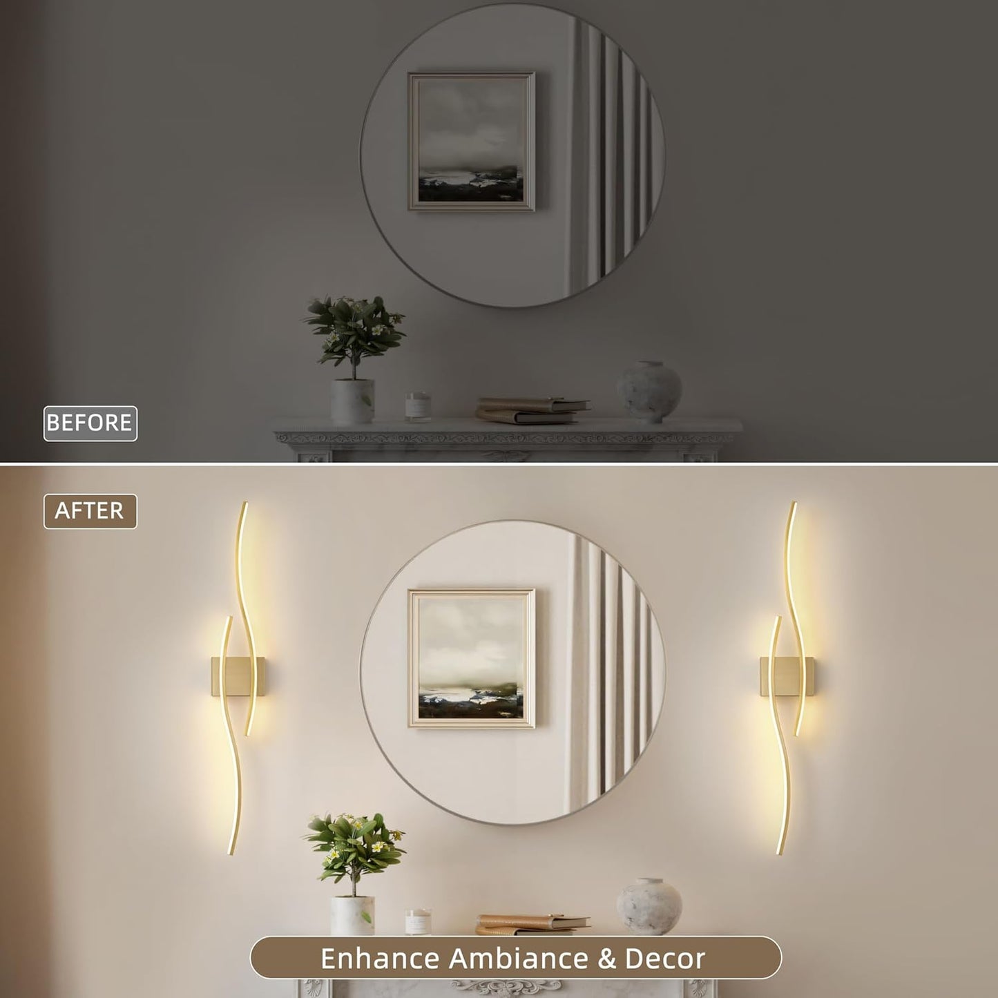 Battery Operated Wall Sconce Set of 2, Dimmable Modern LED Wireless Wall Light with Remote Control, Sconce Wall Decor for Living Room, Hallway, Quick Install, No Electrician Required