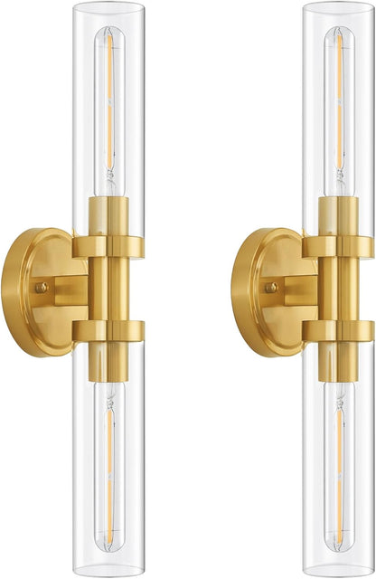 SANTOSTOCK Gold Battery Operated Wall Sconce Set of 2, 12000mAh Rechargeable Wall Lights with Remote Control, Wireless Dimmable Wall Lamps for Bedroom Living Room Bathroom Hallway Stairwell